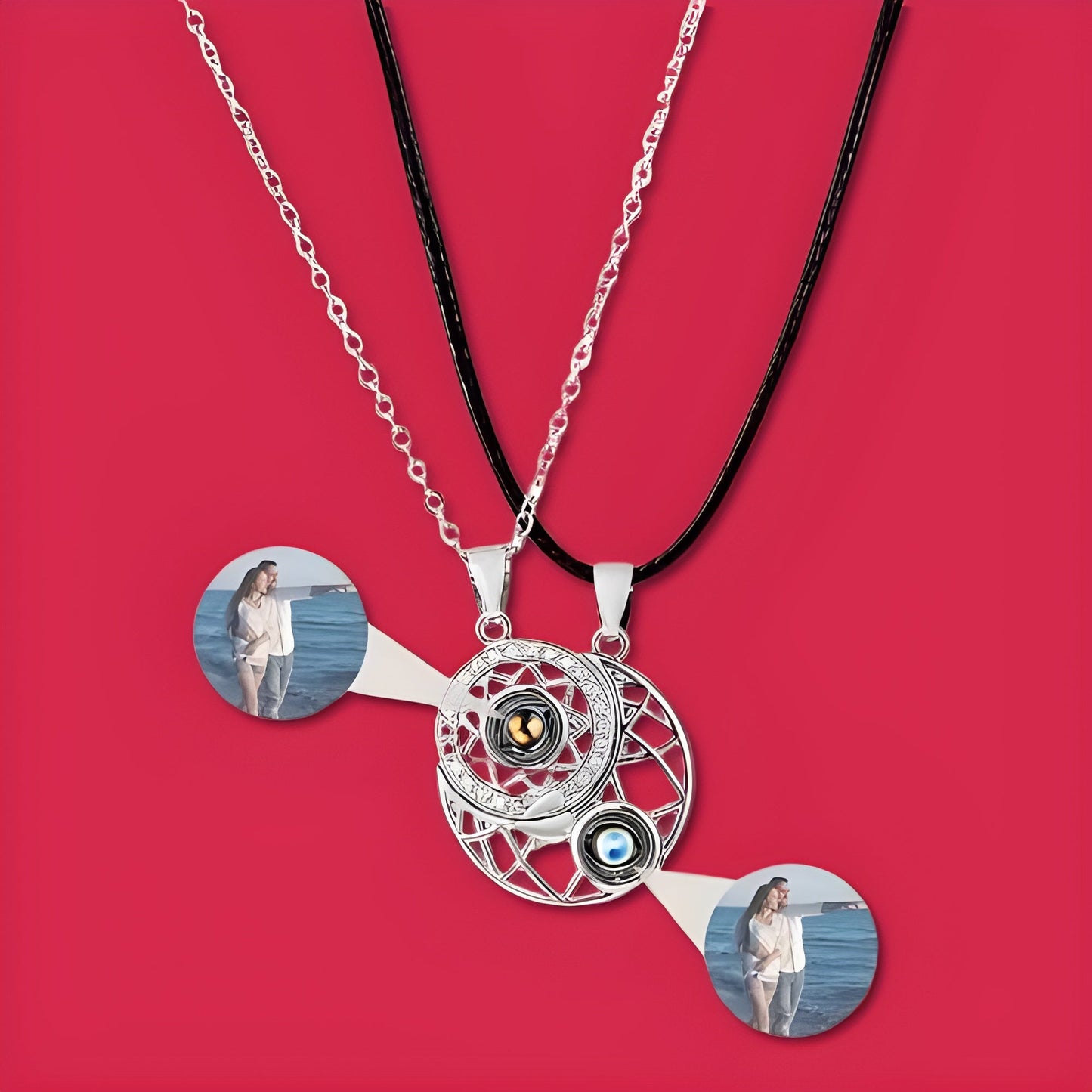 Amorelo™ Photo Projection Necklace with Personalized Sun & Moon Pendants